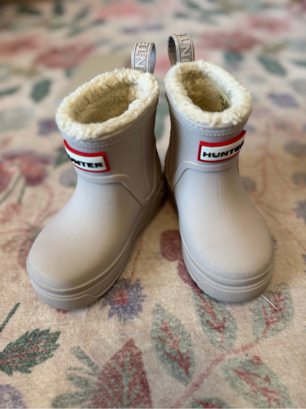 Hunter Kids Cream Sherpa-Lined Short Rain Boots with Logo Trim